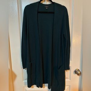 Halogen Mid-Length Ribbed Forest Green open front Cardigan | Size Large